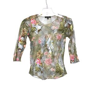 Y2K Butterfly Sheer Mesh Babydoll Top M Victorian Ethereal Fairy Garden Rave